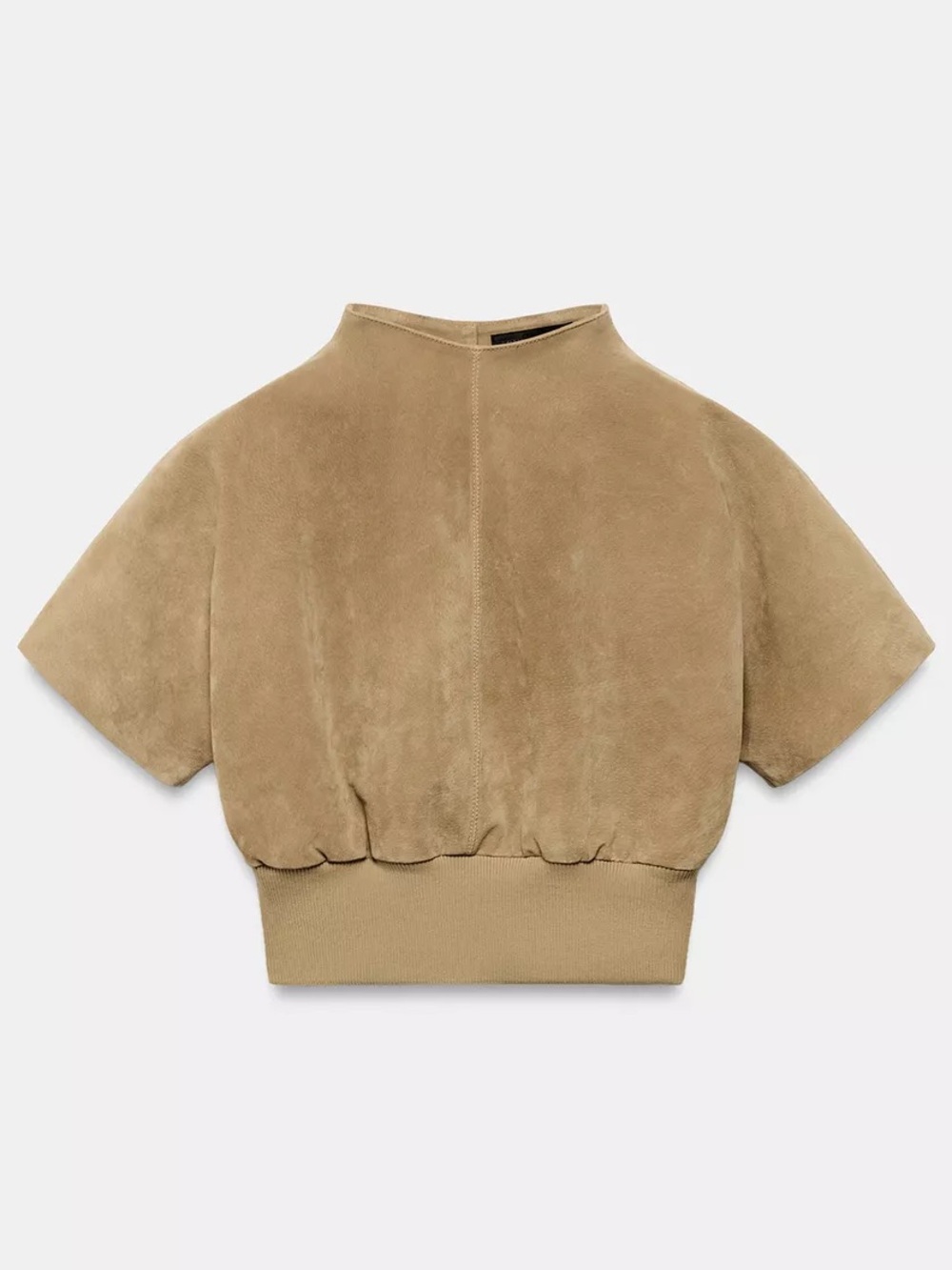 Zara Suede Leather Top High Neck Short Sleeves Snap Button Closure Beige Medium - Picture 5 of 16